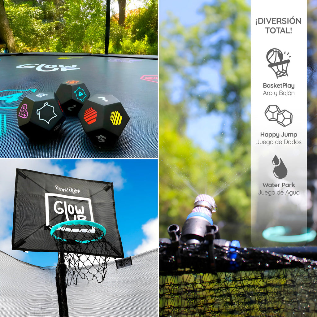 Cama Elástica 8ft 2.44 mts GlowUp Malla Escalera y Juegos Limited Edition