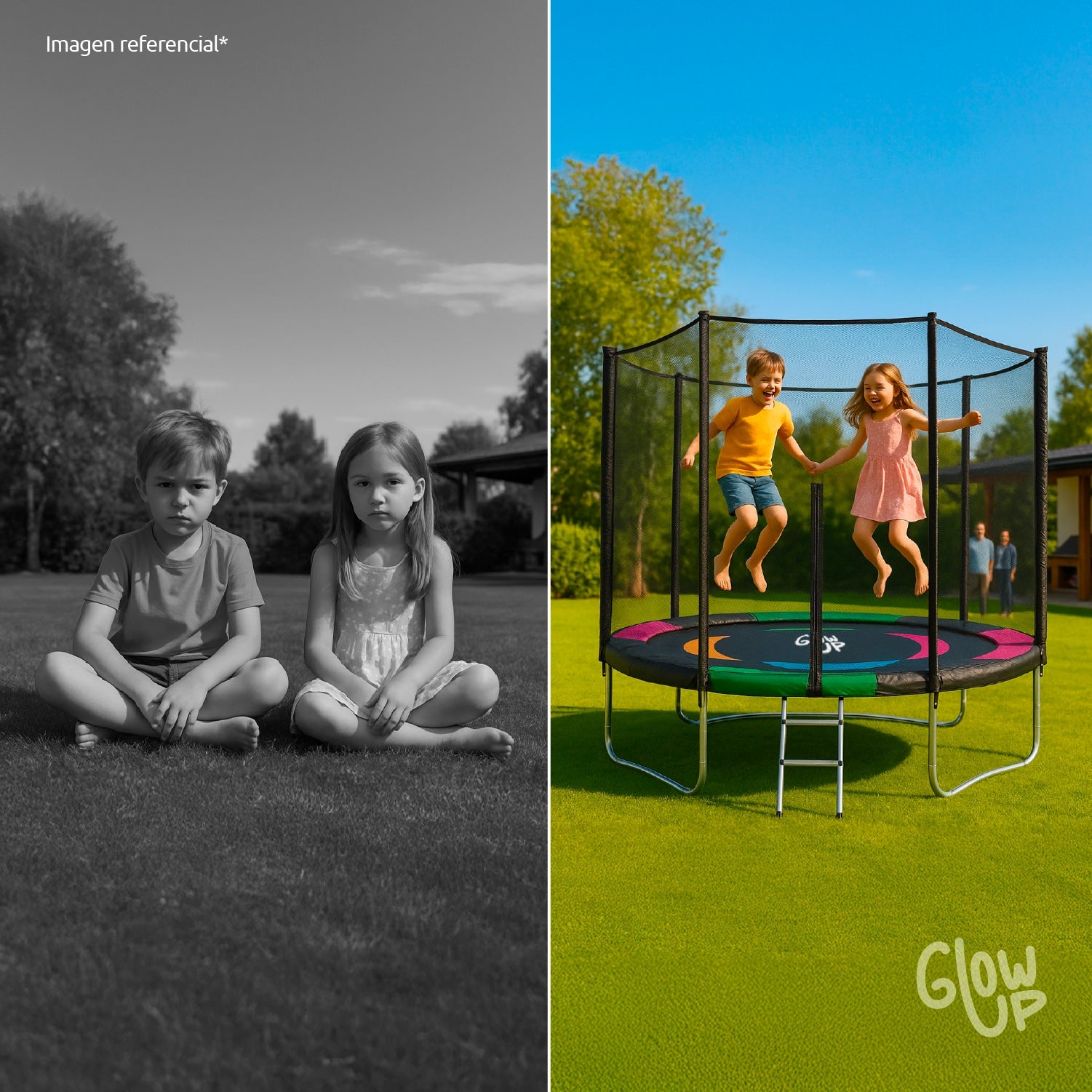 Cama Elástica Glowup 2,44 mt 8ft GlowUp Con Malla y Escalera Edición Exclusiva P