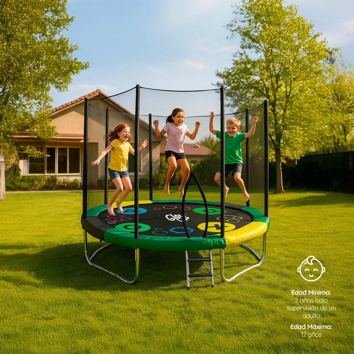 Cama Elástica 2,44 mts 8ft Glowup Malla de seguridad y escalera Edición Exclusiva F