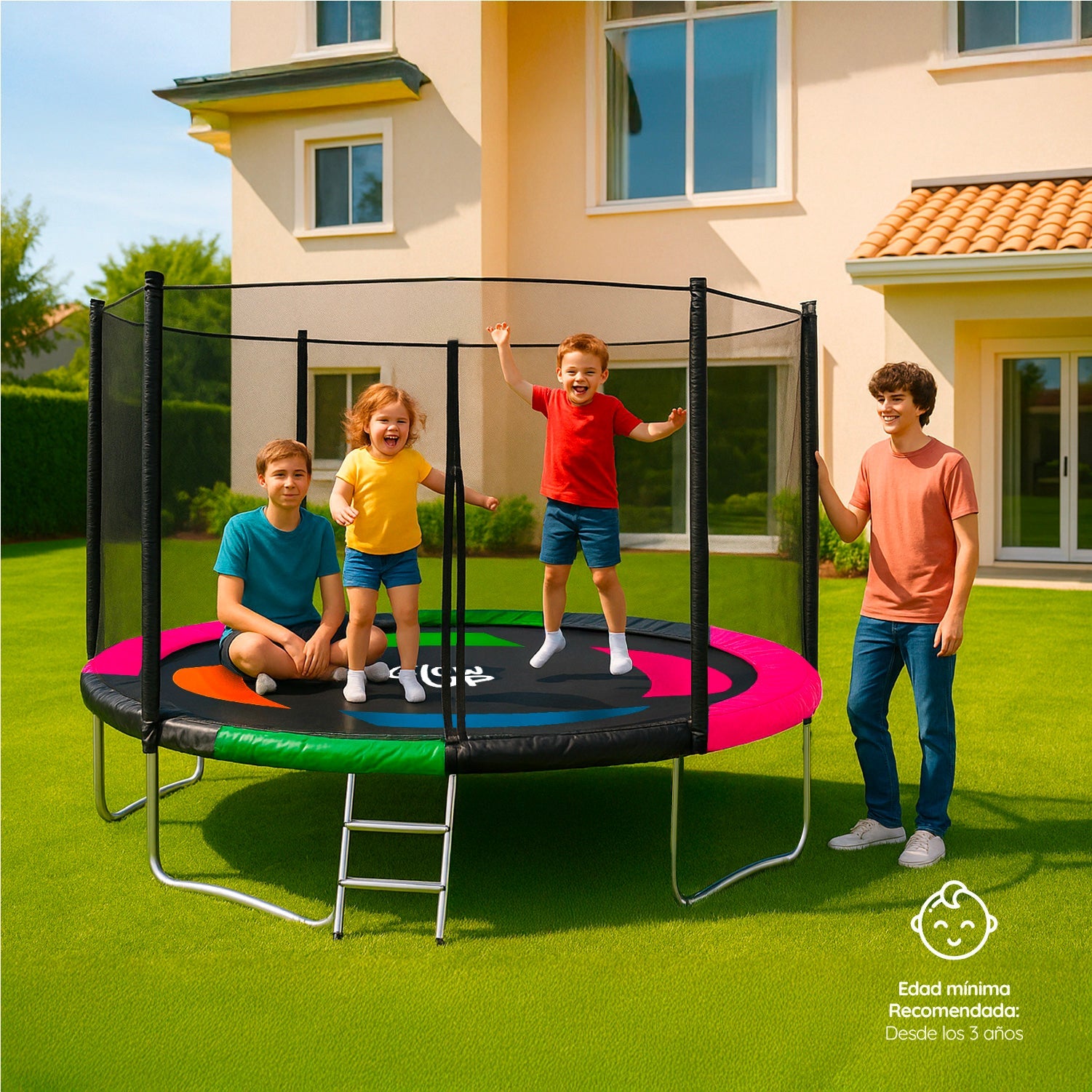 Cama Elástica 3,05 mts 10ft GlowUp Malla y Escalera Edición Exclusiva P