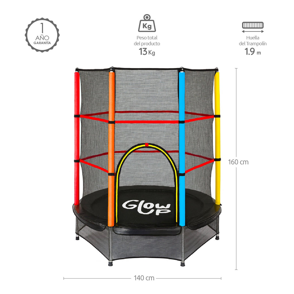 Cama Elástica GlowUp 1,40 x 1,60 mt 4,5 Ft Malla Seguridad Superior