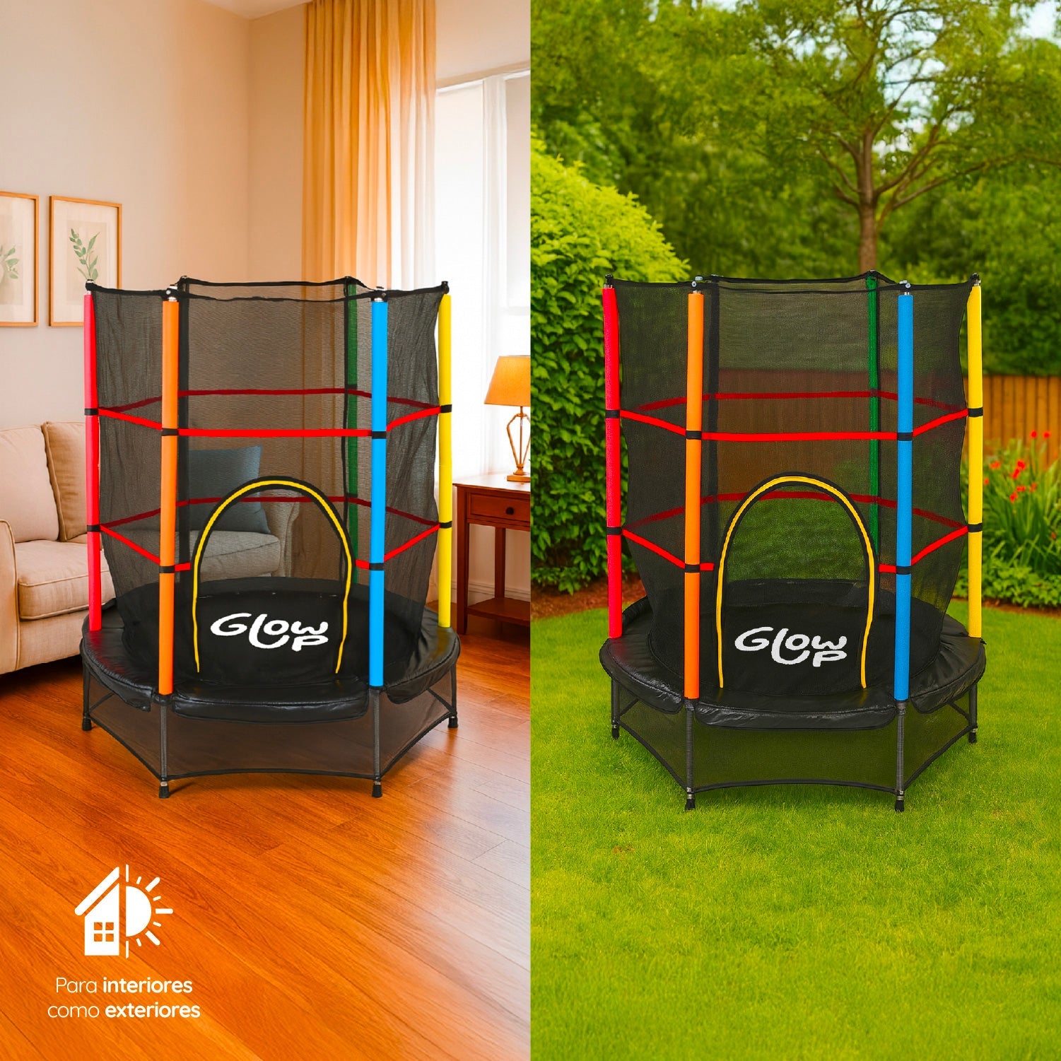 Cama Elástica GlowUp 1,40 x 1,60 mt 4,5 Ft Malla Seguridad Superior