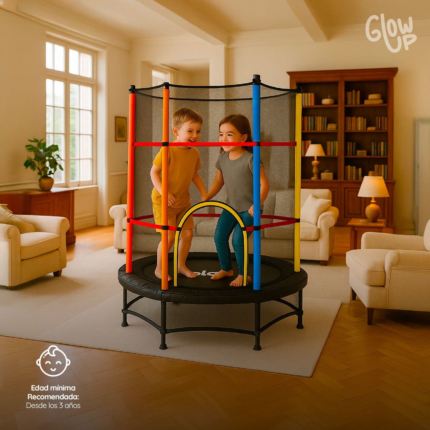 Cama Elástica GlowUp 1,40 x 1,60 mt 4,5 Ft Malla Seguridad Superior